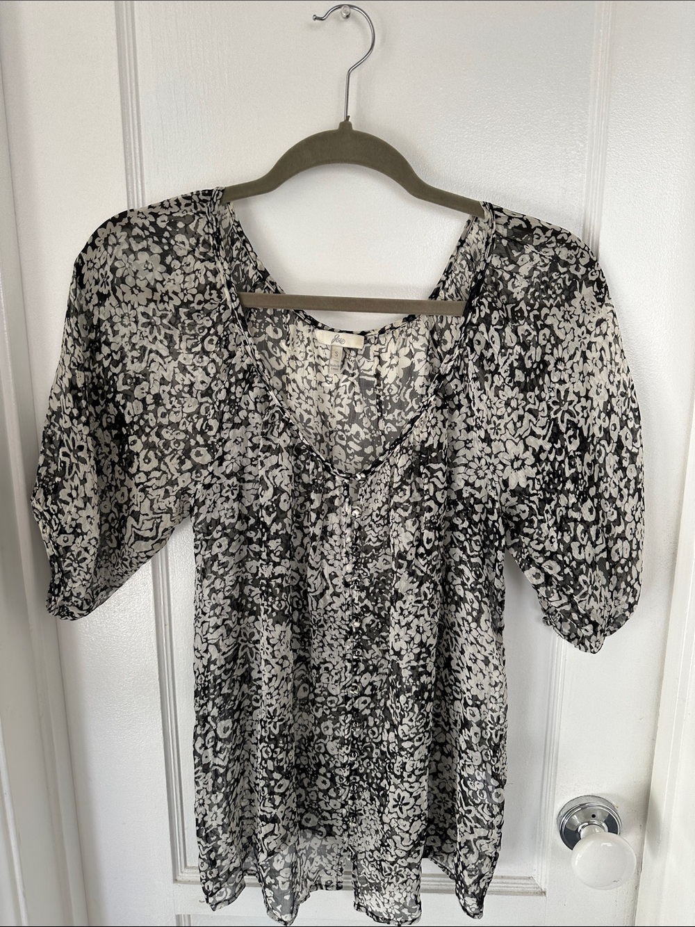 Joie Black & White Sheer Floral Blouse Size Small